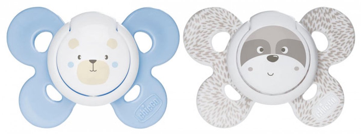 Chicco Physio Comfort 2 Silicone Fopspenen 0-6 Maanden (Modellen : Bruine hond en blauwe beer)