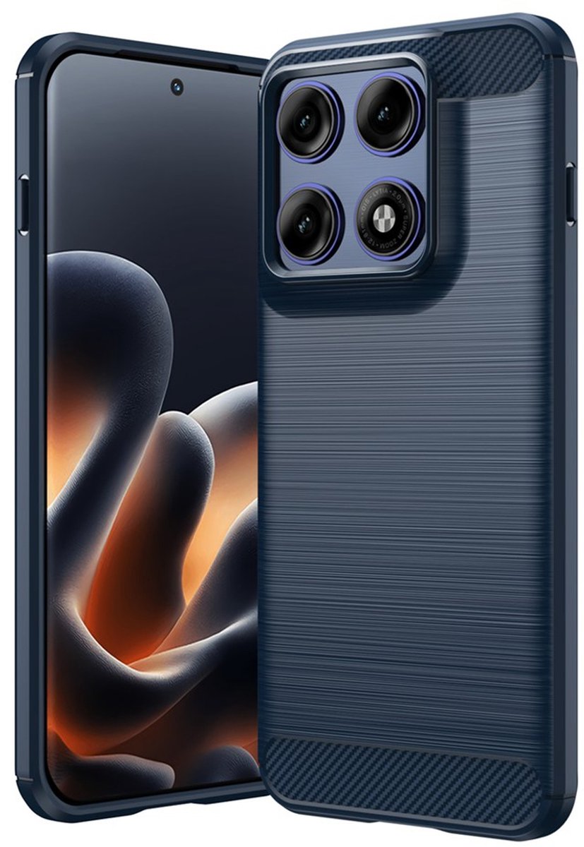 MobyDefend Hoesje - Geschikt voor Motorola Edge 70 Pro - TPU Backcover - Geborstelde Metaal & Carbon-Look - Blauw