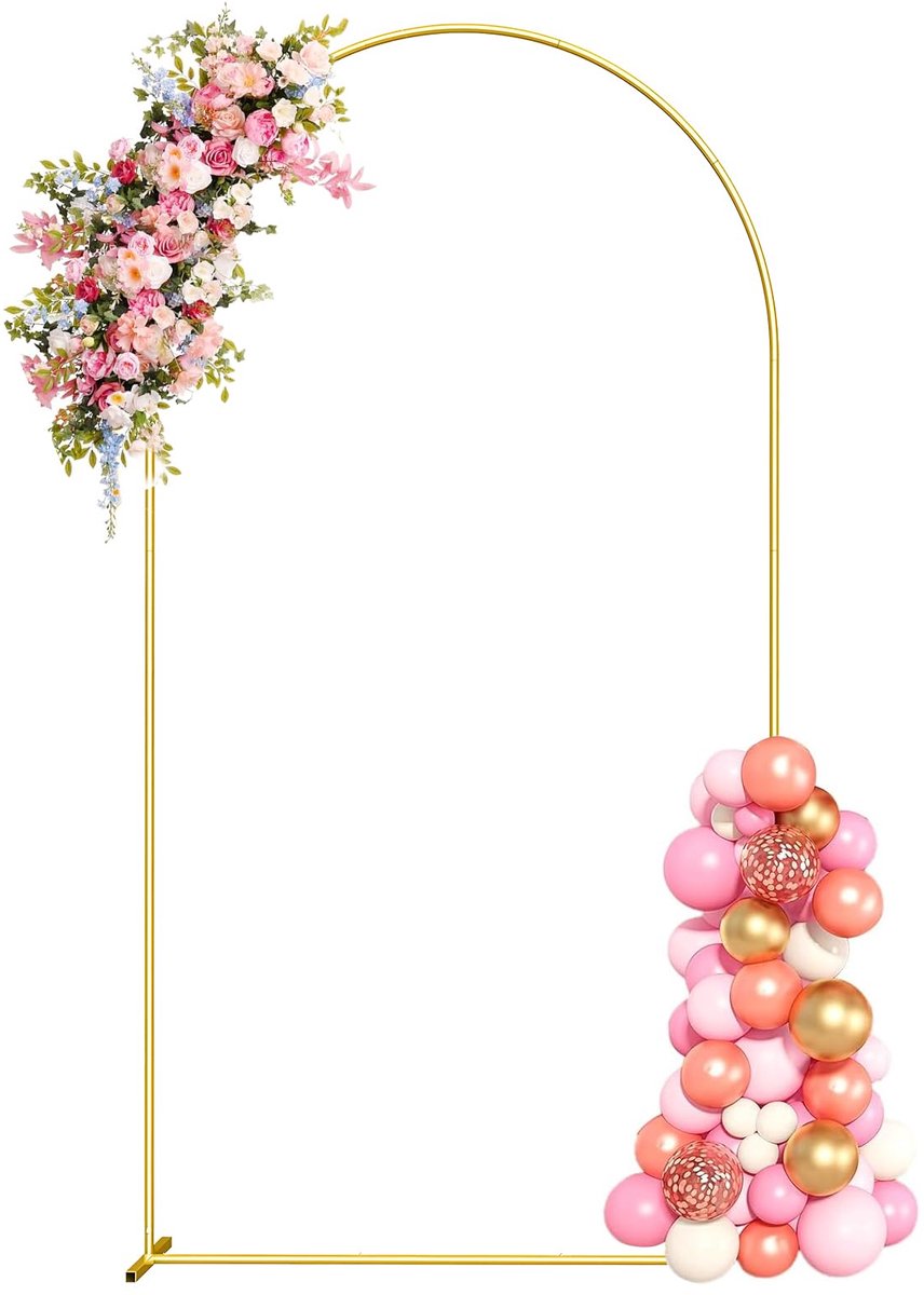 Boogachtergrondstandaard - 2 x 1 m, Stabiele Structuur - Eenvoudige Montage - Gouden Metalen Standaard Voor Bruiloft - Verjaardagsfeest, Afstudeerfeest, Vakantiefeest En