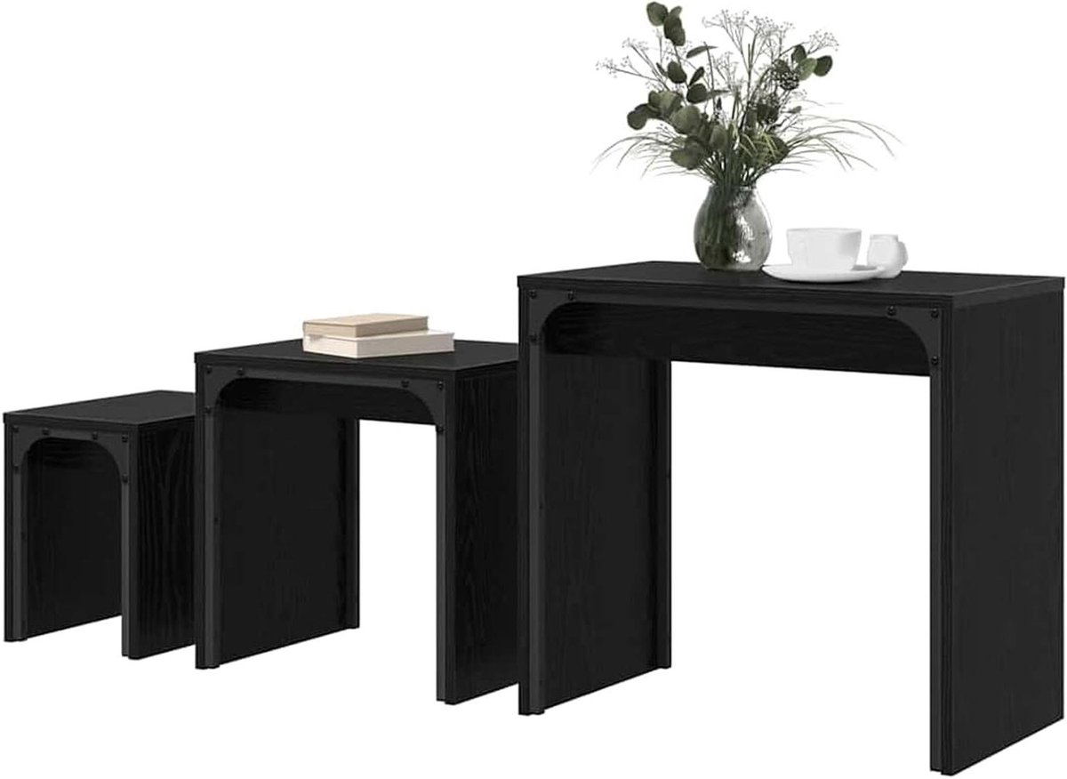 Salontafel Set - Nesttafels Hout - Woonkamer Inrichten - Ruimtebesparend Nestfunctie - 3-dlg. - Zwart Eikenlook