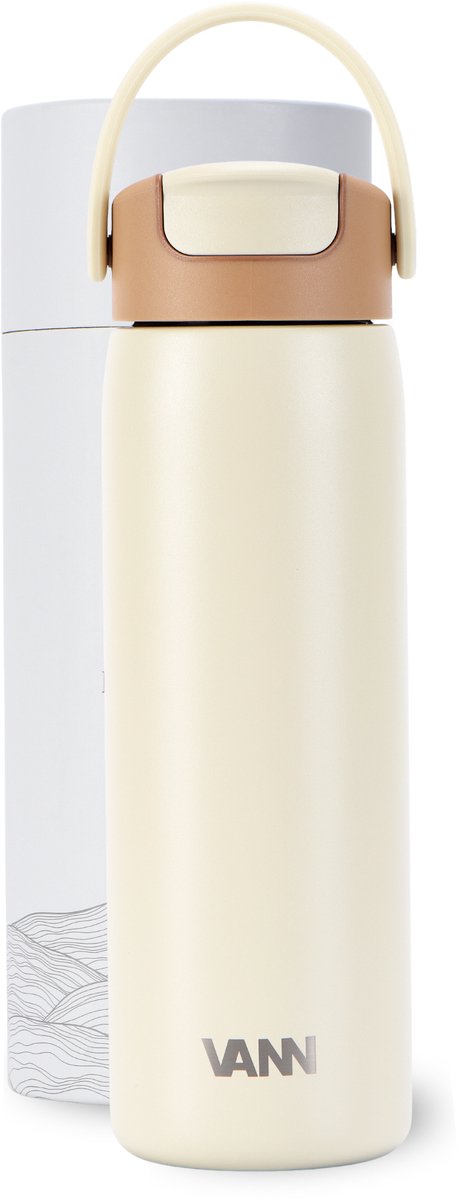 VANN® 3-Wandige RVS Drinkfles 700 ML met rietje voor volwassenen – Uitneembaar rietje + borsteltje – Thermosfles – 24 uur koud/12 uur warm – Soft Sand – VANN Easy Sip Bottle®