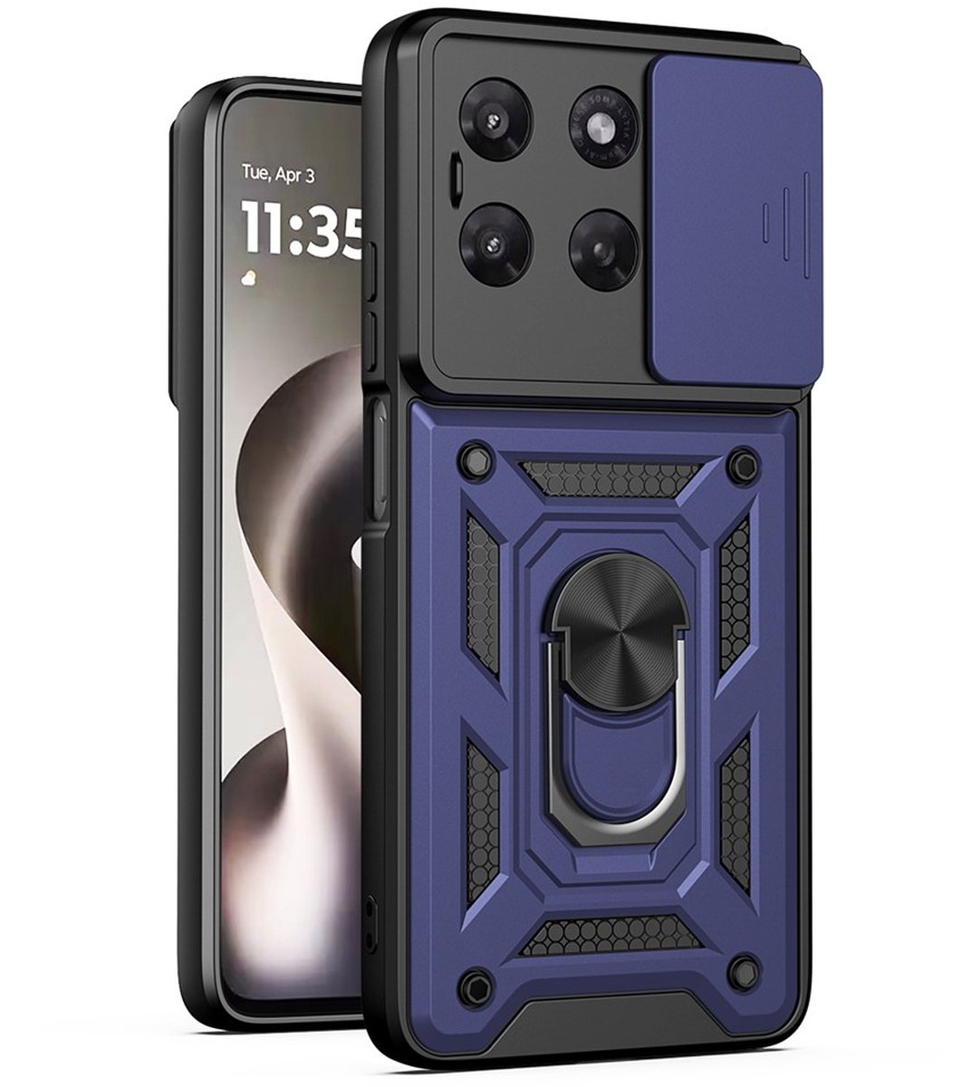 MobyDefend Hoesje - Geschikt voor Motorola Moto G37 / G47 - Pantsercase Met Draaibare Ring - Blauw
