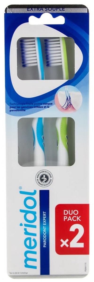 Meridol Parodont Expert Duo Pack Extra Zachte Tandenborstels (Kleur : Blauw en groen)