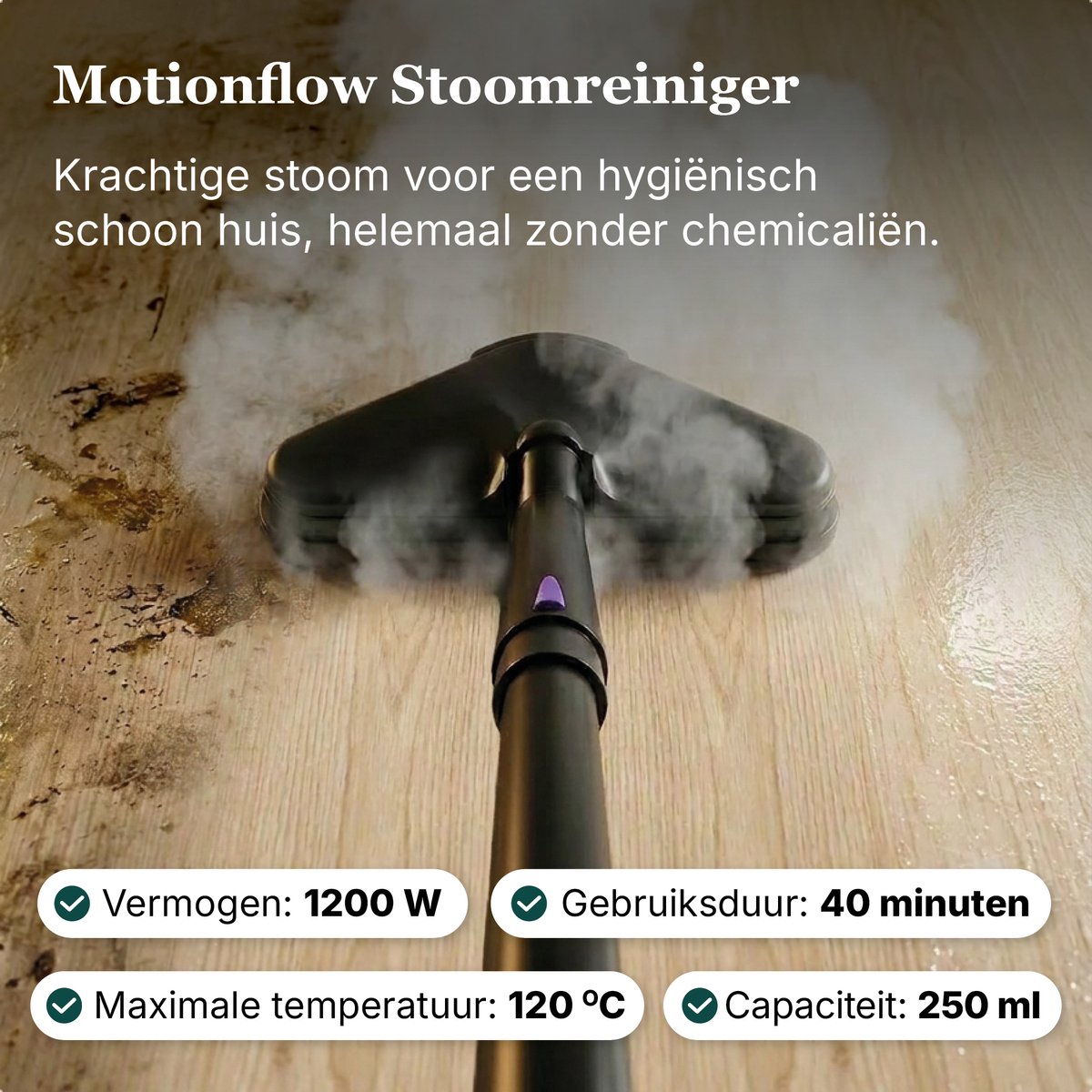 Motionflow 16-in-1 Stoomreiniger - Handstomer voor diepte reiniging vloer, bank, badkamer en tapijt - Elektrische Dweil - Stoomdweil - Tapijtreiniger en Vlekkenreiniger - Steam Cleaner Zwart – foto 3