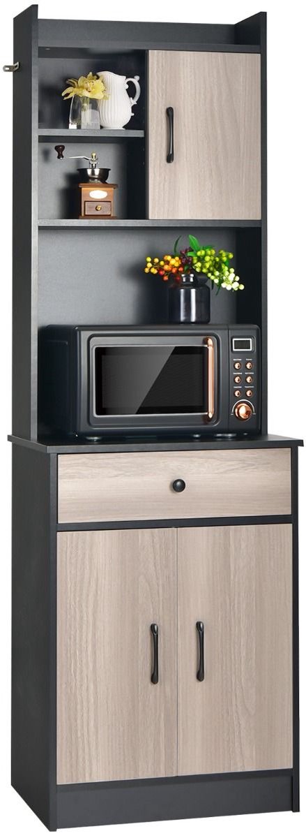 Magnetronkast - Keukenkast - Keukenrek Staand - Ovenkast - 60L x40B x 180H - Organizers - Draagplank - Aanrecht Organiser - Zwart