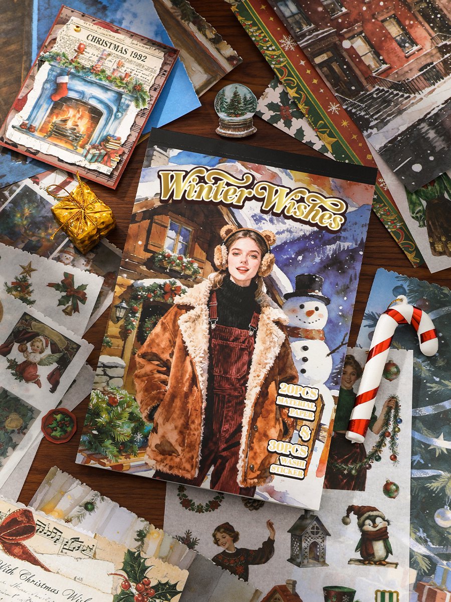 SIMNO® Vintage stickerboek - 50 vellen - Winterwensen