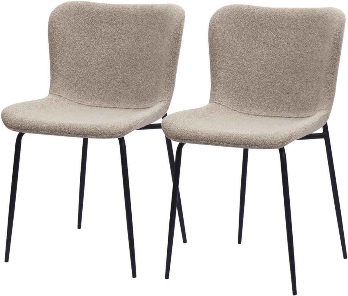 Pugsdrly Moderne eetkamerstoelen met hoge ronde rugleuning, stoffen bekleding en metalen poten | set van 2