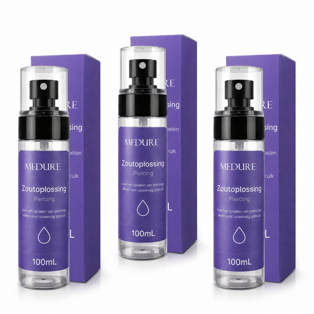 Medure Zoutoplossing Piercing - Piercing Spray - Aftercare Spray - Saline Spray - 100mL - 3-Pack
