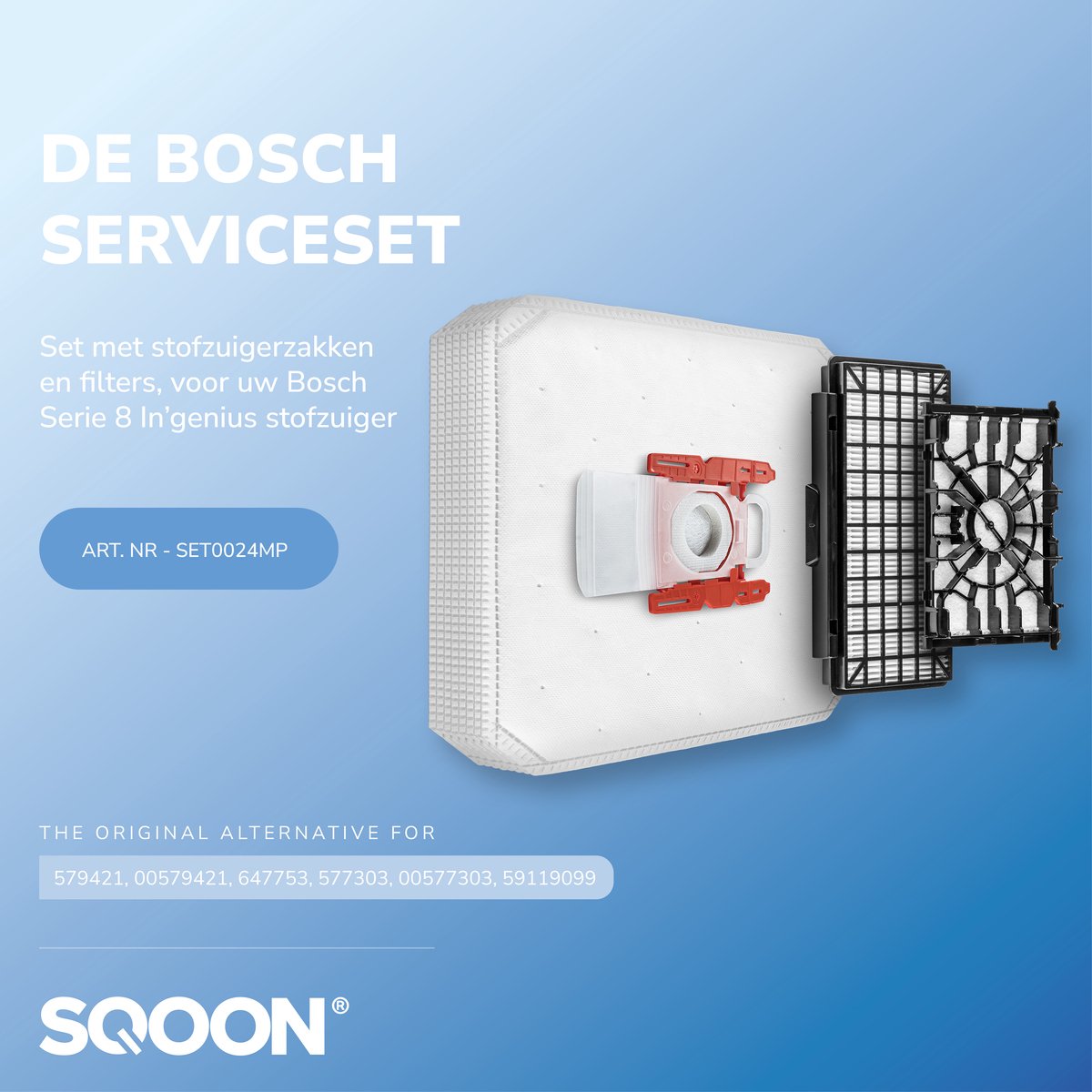 SQOON® Accessoireset geschikt voor Bosch Serie 8 In’genius – 8x G ALL Stofzuigerzakken + HEPA Uitblaasfilter + Motorfilter – Geschikt voor BGL8SIL5, BGL8X329, BGL8PRO2, BGL8PET1 en meer