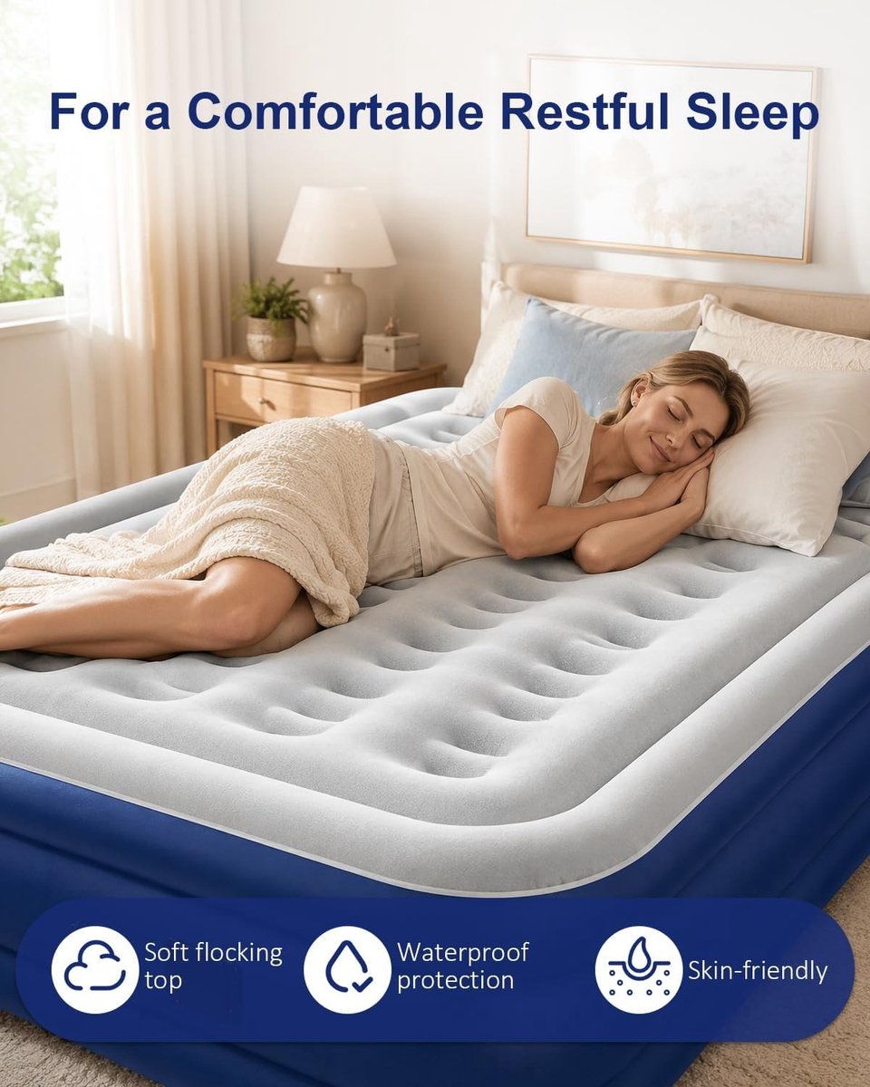 Luchtbed 2 Personen 200x152x40cm met Ingebouwde Oplaadbare Pomp - Kampeerbed Logeerbed Extra Dik PVC