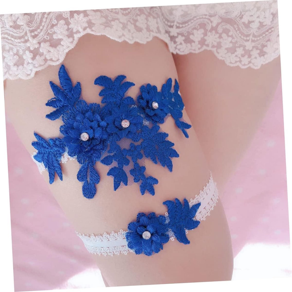 Bruids Beenversieringen - Bruids Kousenbanden - Bruiloft Accessoires - Elastisch Band - 40-60 cm Dijomtrek - Donkerblauw