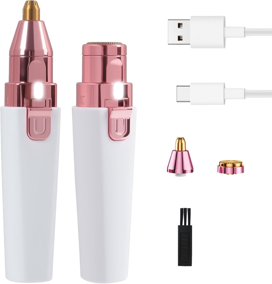 Elektrische gezichtshaarverwijderaar voor vrouwen, met LED-licht, nauwkeurig trimmen en scheren van wenkbrauwen, Type-C opladen, veilig en pijnloos, draagbaar, verwijdert gemakkelijk gezichts-, wenkbrauw- en lichaamshaar.