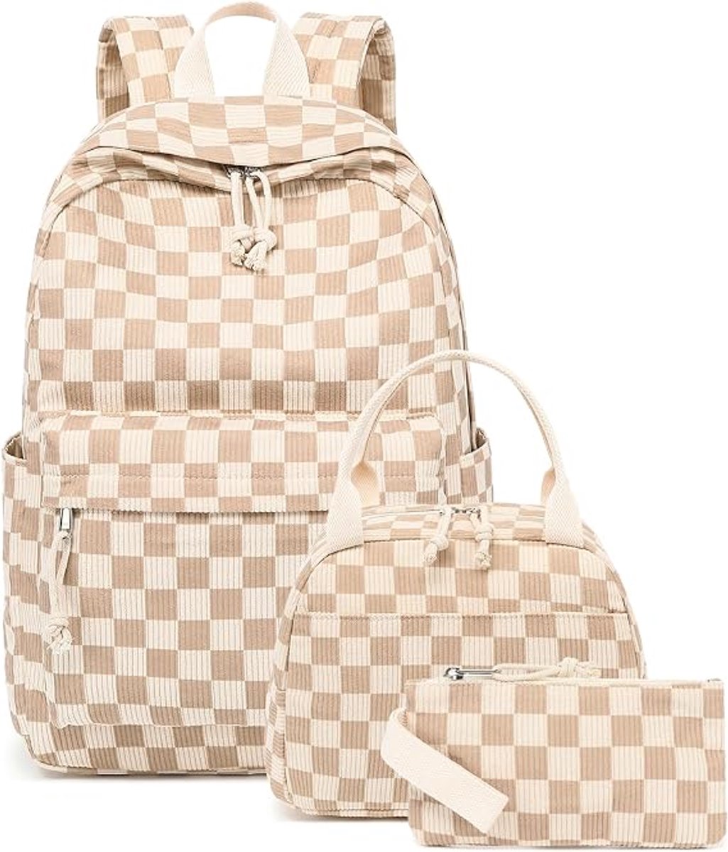Schoolrugzak Set Meisjes – Rugzak met Lunch Tas & Etui – Laptop Rugzak 15 Inch – Grote Schooltas met Meerdere Vakken – Casual Dagrugzak voor School, Werk & Reizen - A