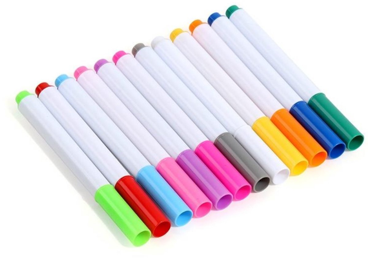 Pennen – Set van 12 – 10,3 x 0,9 cm – Aquarelstiften - whiteboardmarkers - uitwisbare vloeibare krijtstiften - markeerstiften - doodle-pennen – Ruime hoeveelheid – Geschikt voor scholen, kantoren, whiteboards, enz.