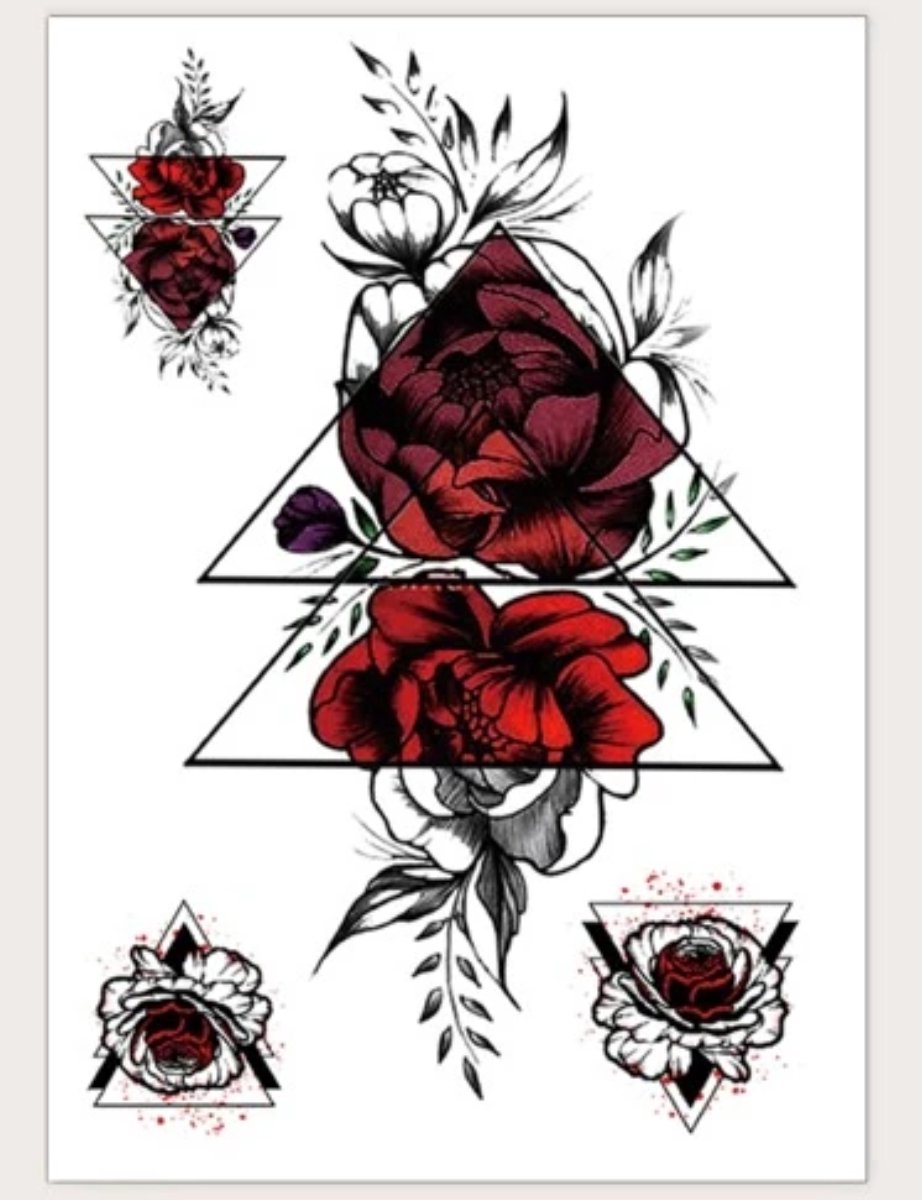 Temporary Tattoo Rozen Driehoek (A5 formaat) [Neptattoo - Tijdelijke tatoeage - Nep Fake Tattoos - Water overdraagbare festival sticker henna outfit tattoo - Glitter tattoo - Volwassenen Kinderen Jongen Meisje]