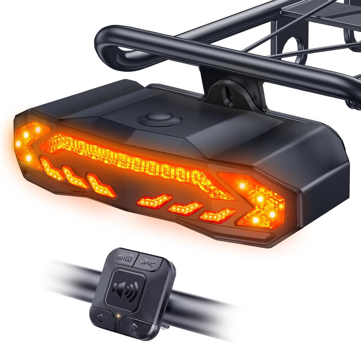 KZQ Smart fietsachterlicht met richtingaanwijzers en diefstalalarm - Afstandsbediening en autosensor - USB oplaadbaar - Veiligheidsknipperlicht voor fietsen - Zwart