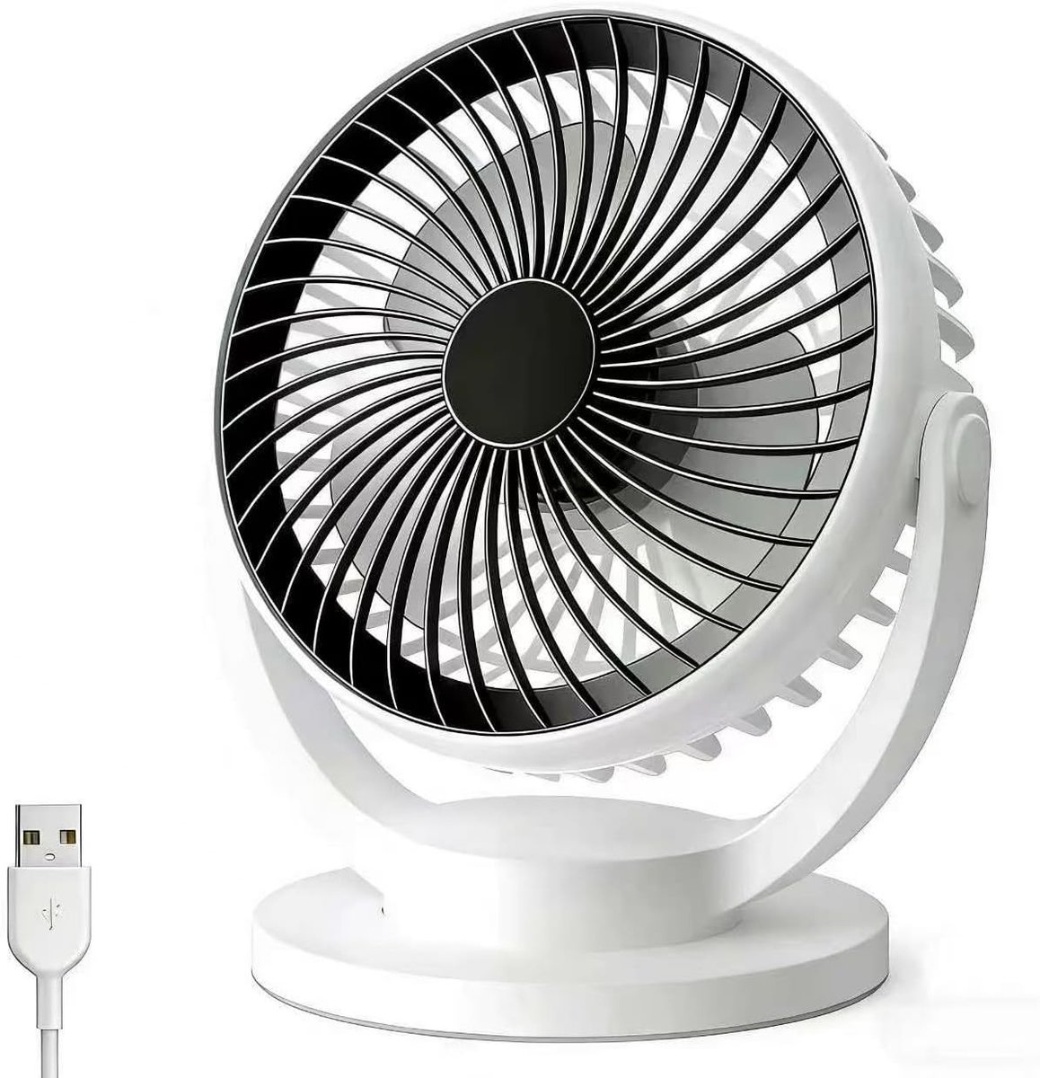 Draagbare Tafelventilator USB Oplaadbaar - 3 Snelheden, Fluisterstil, 2000 mAh Accu - Compacte Bureauventilator voor Thuis en Kantoor