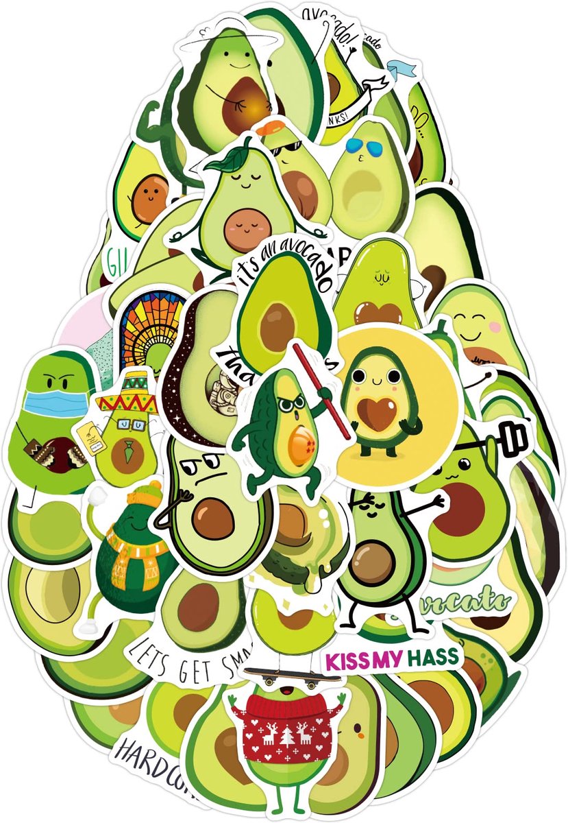 50 x Avocado stickers - Vrolijke / grappige stickers - Groente / fruit stickers - Laptopstickers - Bulletjournal - Decoratie - Food stickers - Jonyx