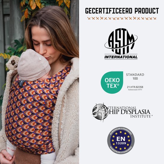 ByKay Stretchy Deluxe - rekbare draagdoek baby - ergonomisch - tot 18kg - Arti Feathers - maat L — afbeelding 5
