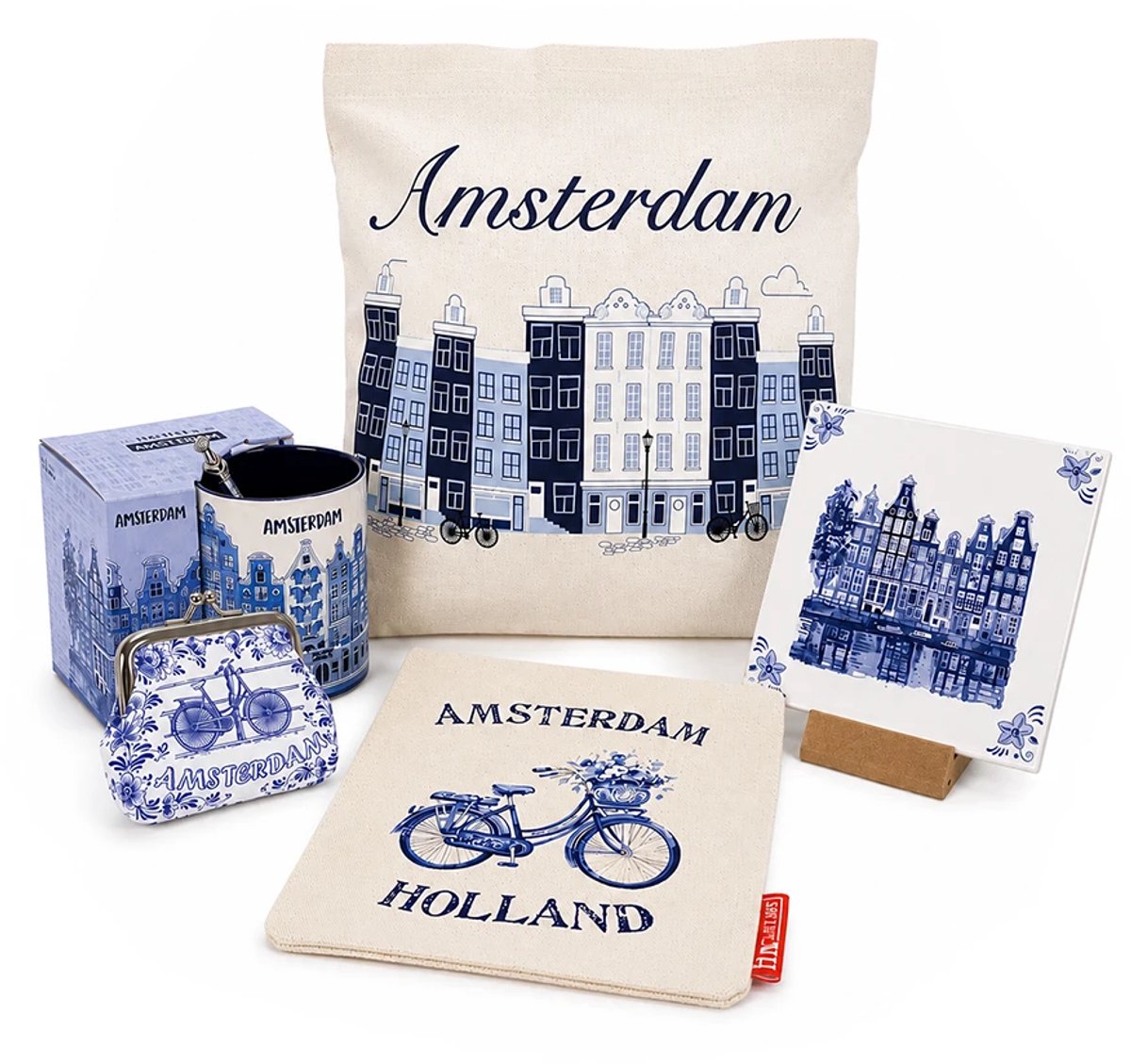 Geschenkpakket delfts blauw Amsterdam - Verpakt in geschenktas - Nederlands cadeau - Cadeaupakket - Nederland souvenir - Hollandse cadeautjes - Hollandse souvenirs