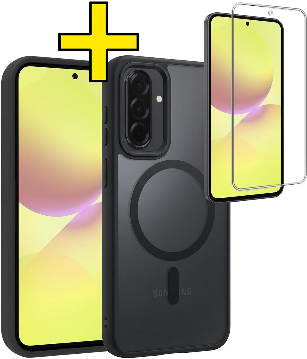 Hoesje - Met Screenprotector - Geschikt voor Samsung Galaxy A36 - Magsafe Compatible - Sterk & Shockproof - Back Cover - Shock Proof Case - Telefoon Hoes - Telefoonhoesjes - Zwart