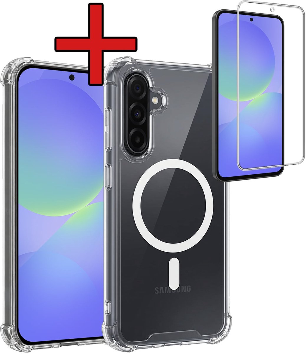 Hoesje - Met Screenprotector - Geschikt voor Samsung Galaxy A36 - Magsafe Compatible - Sterk & Shockproof - Shock Proof Case - Back Cover - Telefoon Hoes - Telefoonhoes - Transparant