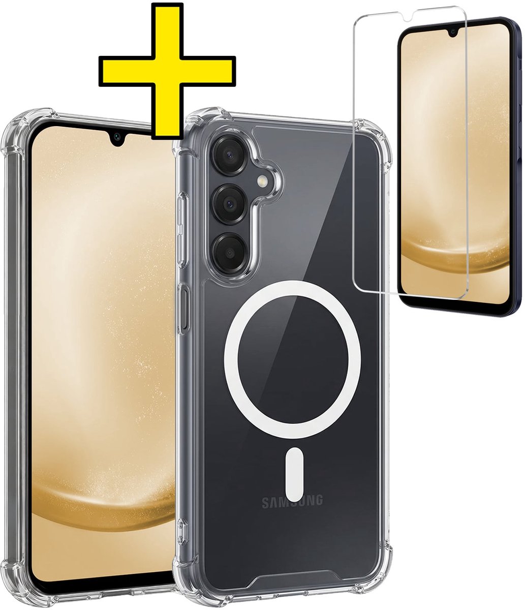 Hoesje - Met Screenprotector - Geschikt voor Samsung Galaxy A25 - Magsafe Compatible - Sterk & Shockproof - Back Cover - Shock Proof Case - Telefoon Hoes - Telefoonhoesjes - Transparant