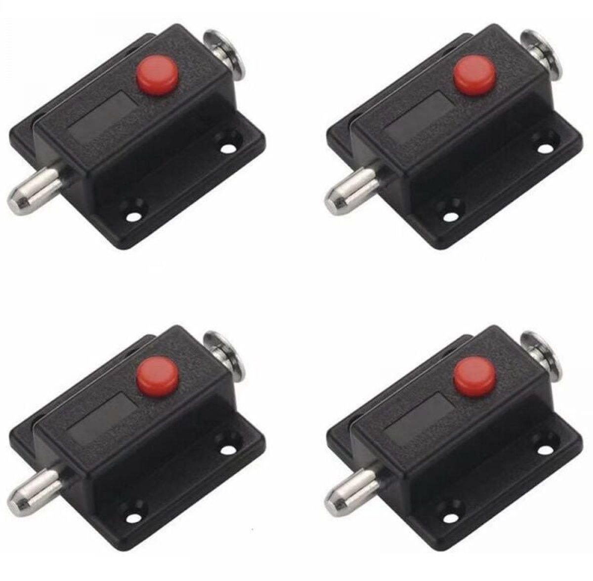 carmdering - Set van 4 Veergrendels met Drukknop - Zwart - Kunststof & Metaal - Push Latch Deursluiting - Kastgrendel - Veerslot voor Deuren, Kasten en Luiken