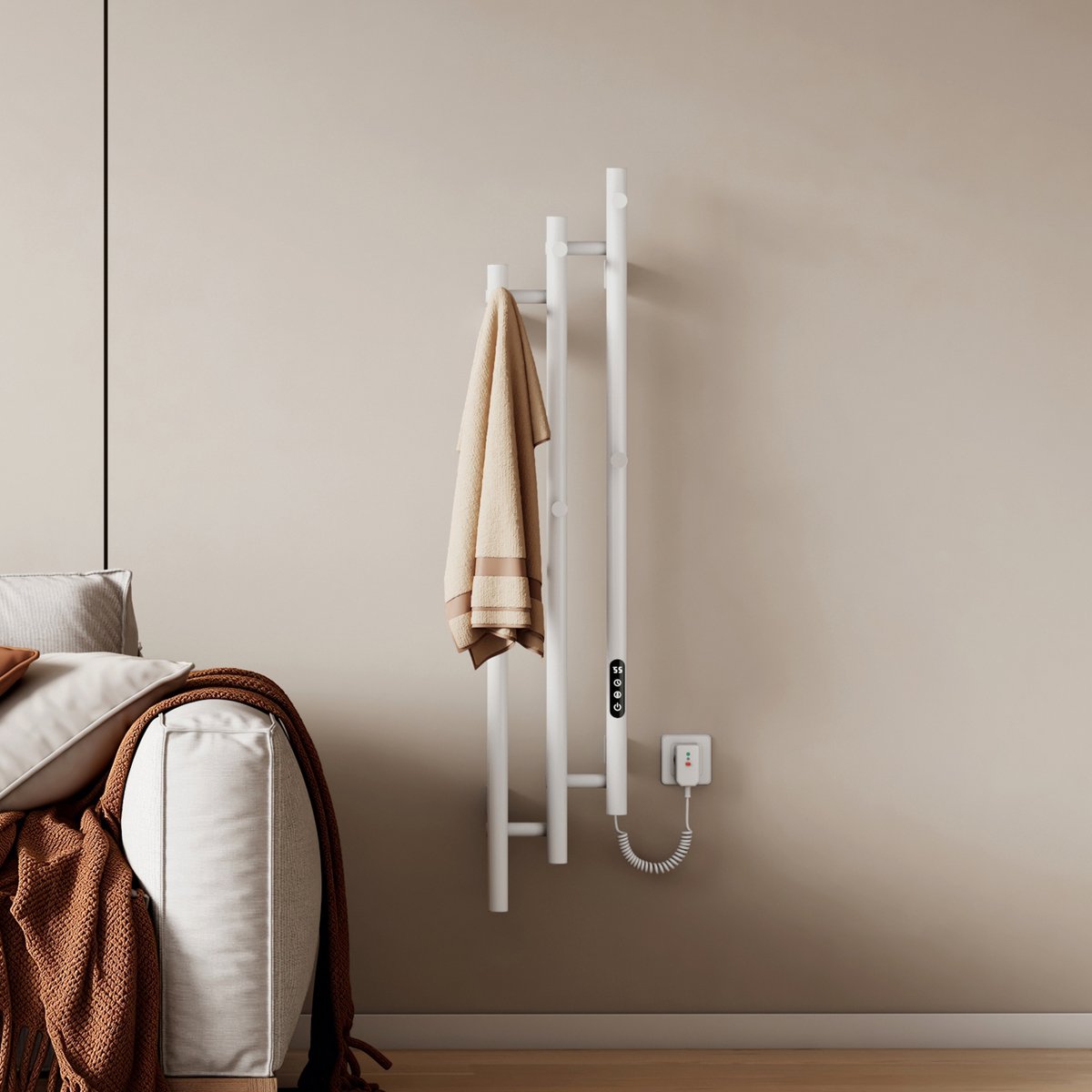 EMKE Elektrische Handdoekradiator - 2026 Vernieuwd - Smart Bediening - Touchscreen & APP - Met Timer - 220 W - 115 x 21.6 cm - Handdoekdroger