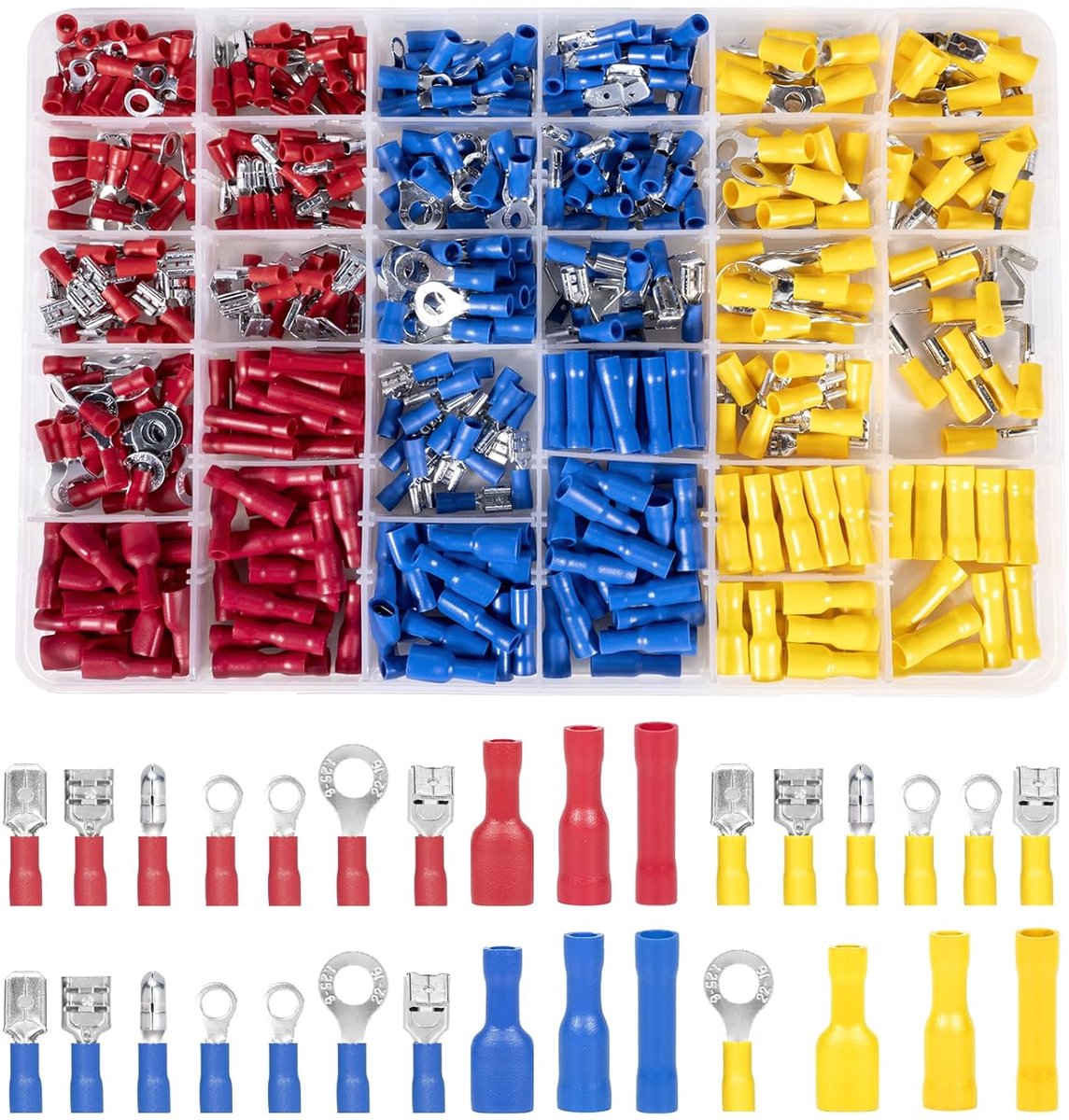 SnelShoppen - 480 stuks kabelschoenenset, 30 soorten kabelschoenen, assortiment platte stekkers, kabelverbinder, knelverbinding, steekverbinders voor