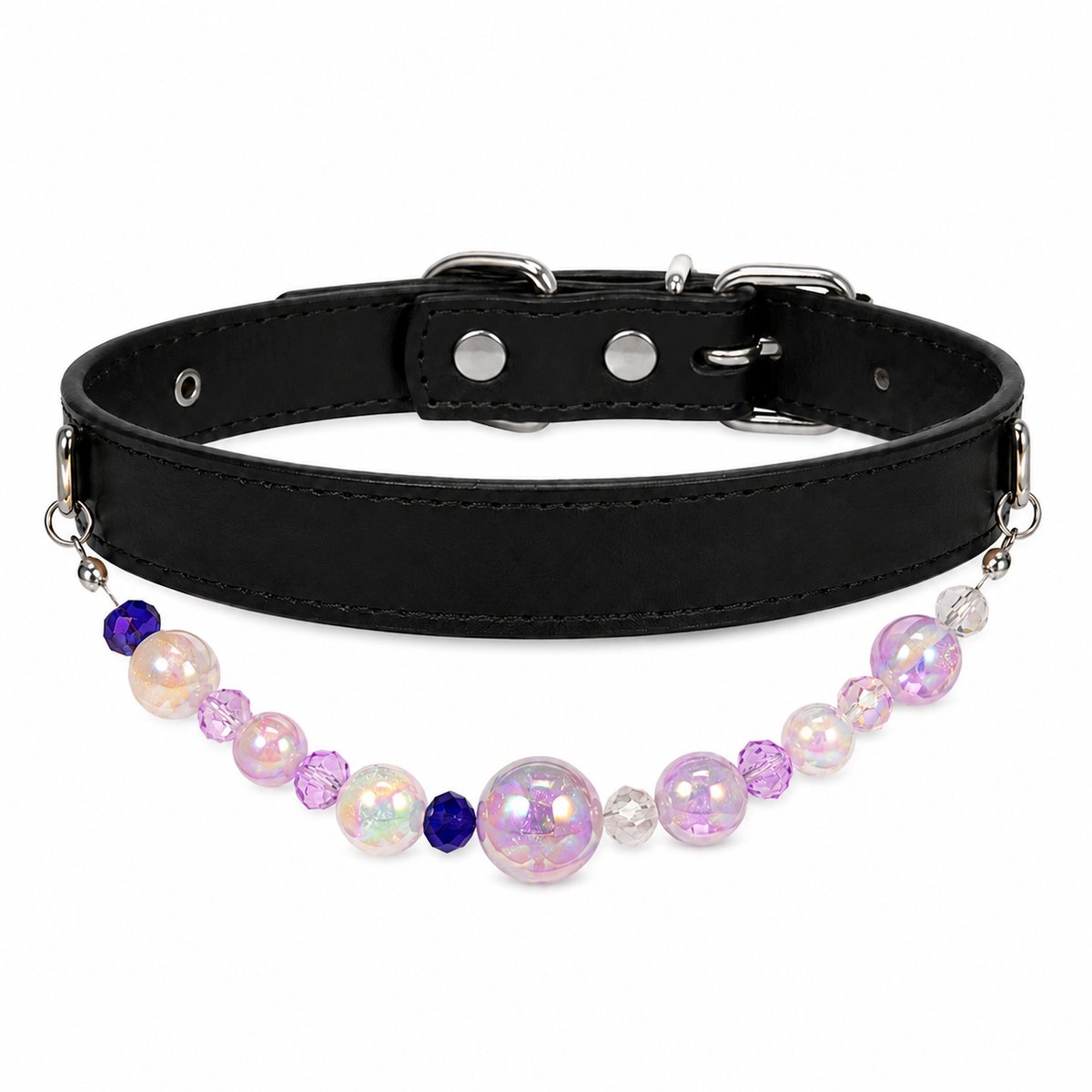 Ryoudavell - Hondenhalsband met Parels - Verstelbare Leren Hondenketting voor Kleine en Middelgrote Honden - Huisdier Accessoires & Verzorging - Honden Sieraad - Zwart(L)