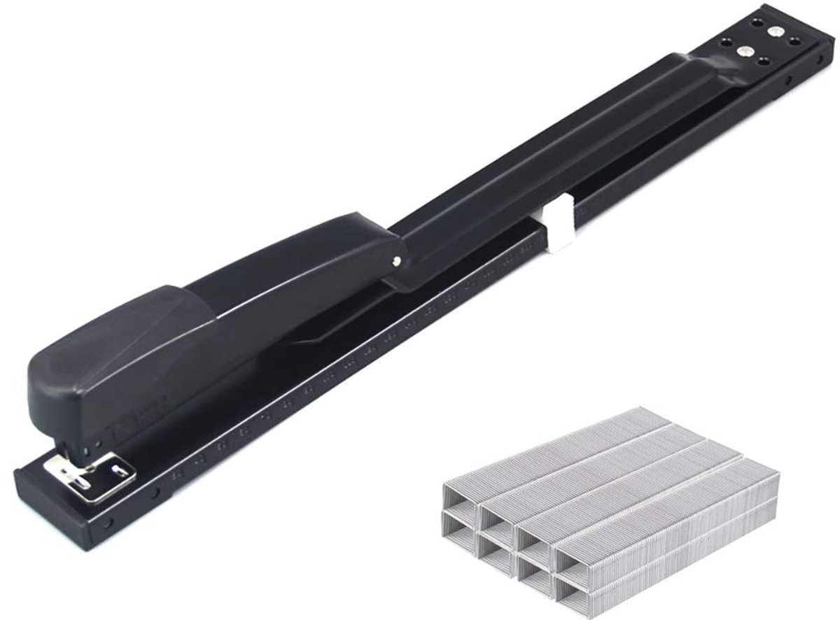 LISM-Nietmachine met lange arm, kantoornietmachine, capaciteit van 50 pagina's, 2 3/8 inch nietmachine (zwart, 5000 nietjes).