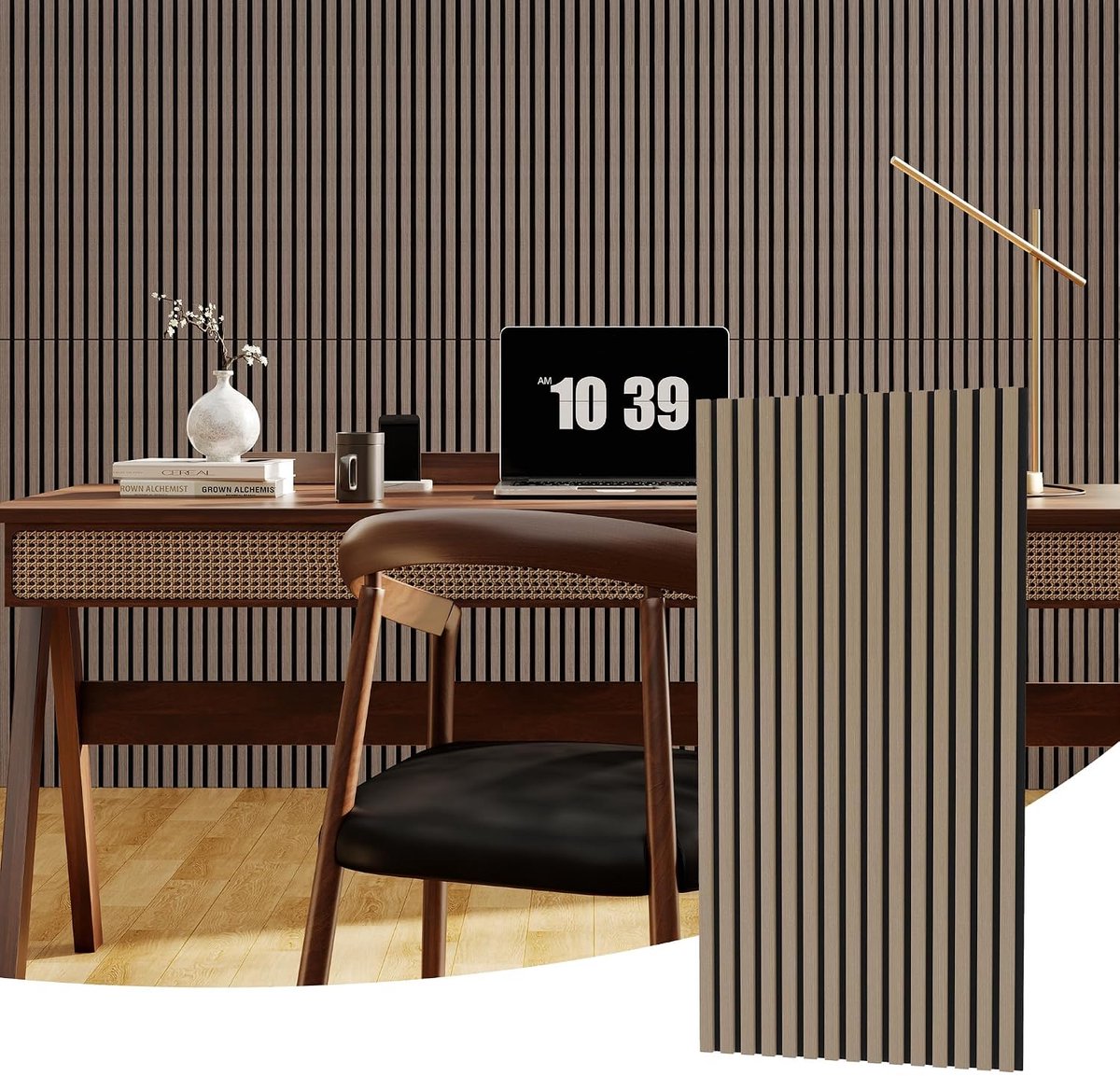 Akoestische Wandpanelen Hout - Set van 2 stuks (120x60 cm) - Houten Lattenwand Geluidsdempend - 3D Lattenstructuur MDF met Akoestisch Vilt - Wanddecoratie & Geluidsisolatie - Naturel Eiken Look