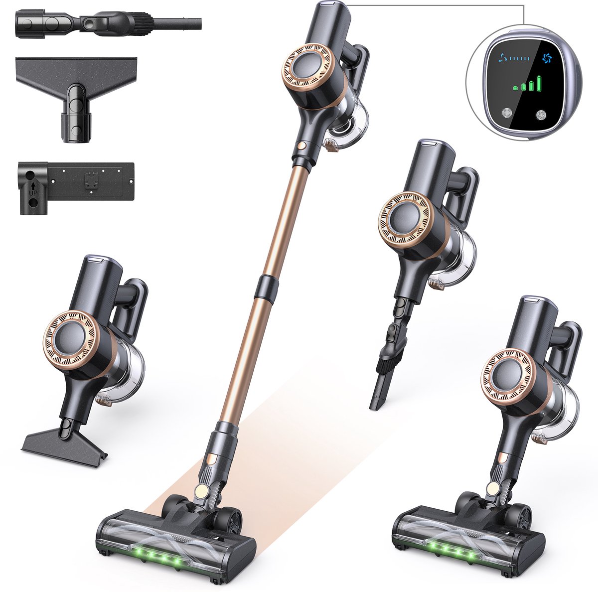 Lubluelu P2 Draadloze Steelstofzuiger 35Kpa- 5 in 1 Handstofzuiger - Zelfstaand Design - 50 Min Gebruikstijd - Verwijderbare Batterij- Anti-klit Borstel - HEPA-filter - LED-koplampen
