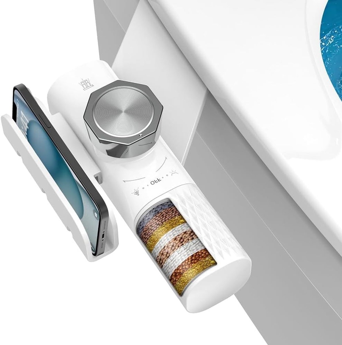 Bidetopzetstuk met Waterfilter en Zelfreinigende Dubbele Sproeier | Koudwater Bidet voor Toilet met Verstelbare Waterstraal, Hygiënische Zelfreiniging en Eenvoudige Montage, Wit en Comfortabel Gebruik