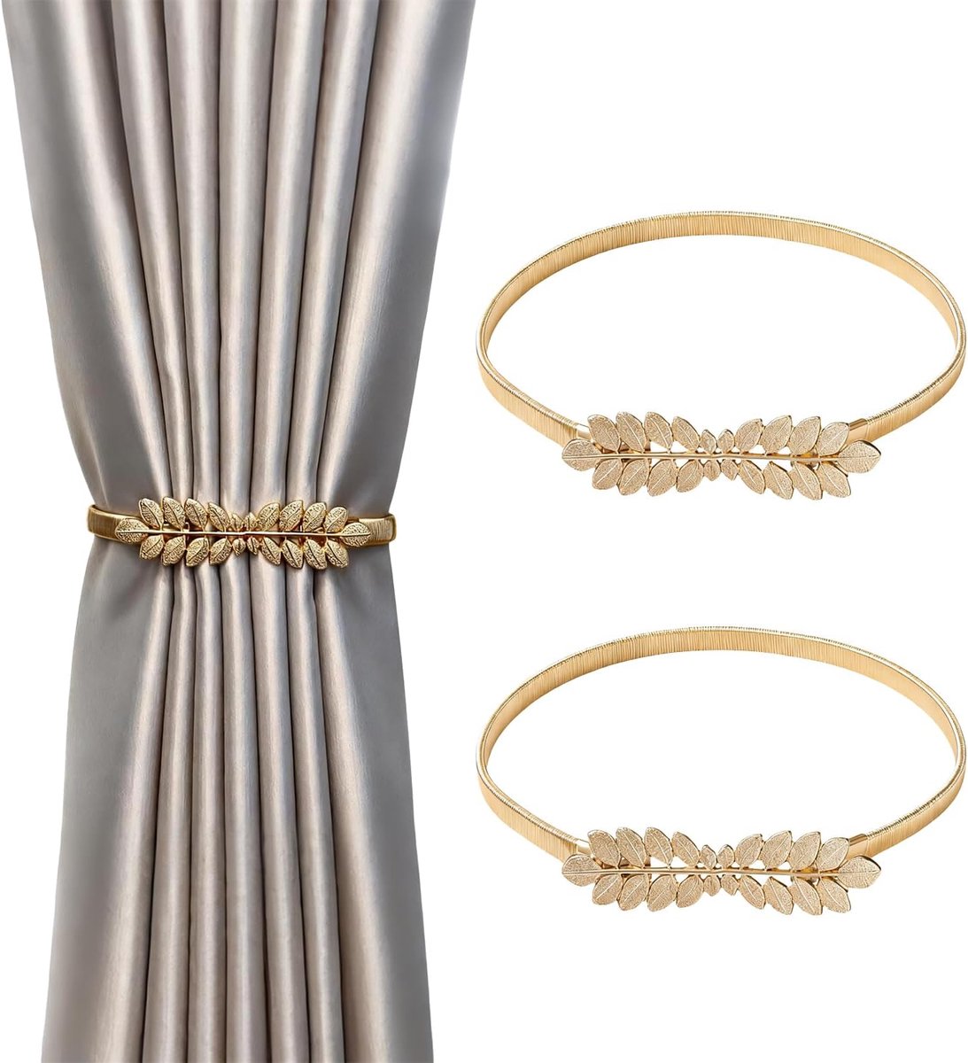 SnelShoppen - Set van 2 Gouden Gordijnhouders, Minimalistische Metalen Gordijnhaakjes voor Thuis, Kantoor, Slaapkamer en Ramen, Decoratieve Gordijnhak