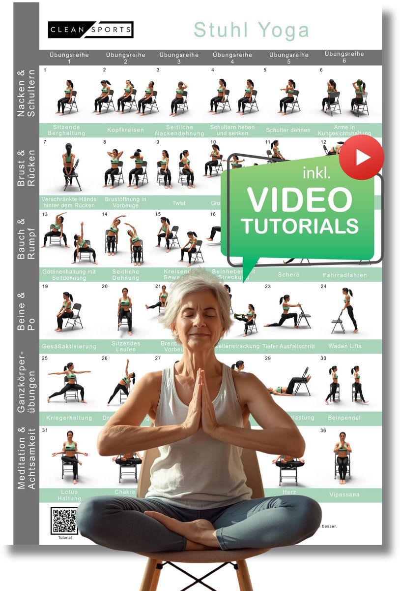 SnelShoppen - Yoga Poster in Zithoud - Zachte Yoga Oefeningen voor Bewegingsvrijheid en Mobiliteit - Ideaal voor Revalidatie, Beginners & Senioren - D