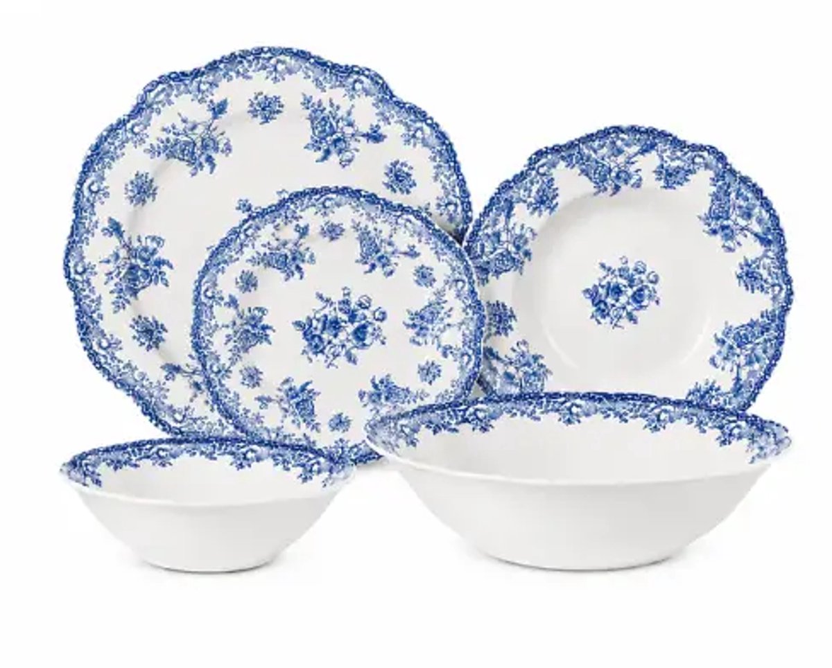 Vintage serviesset 25-delig 6 personen blauw 10,5/8,5/7,5 5,5 schaal 9 inch