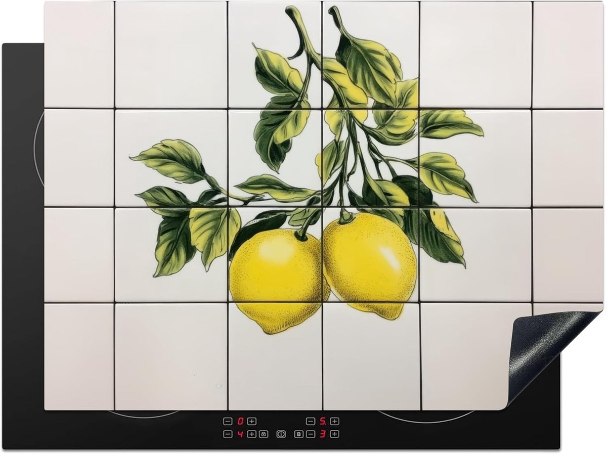 SnelShoppen - Inductiekookplaat Beschermer 71x52cm - Keuken Decoratie - Antislip Mat - Citroen Print - Keramiek - Voor Modern en Traditionele Keuken -