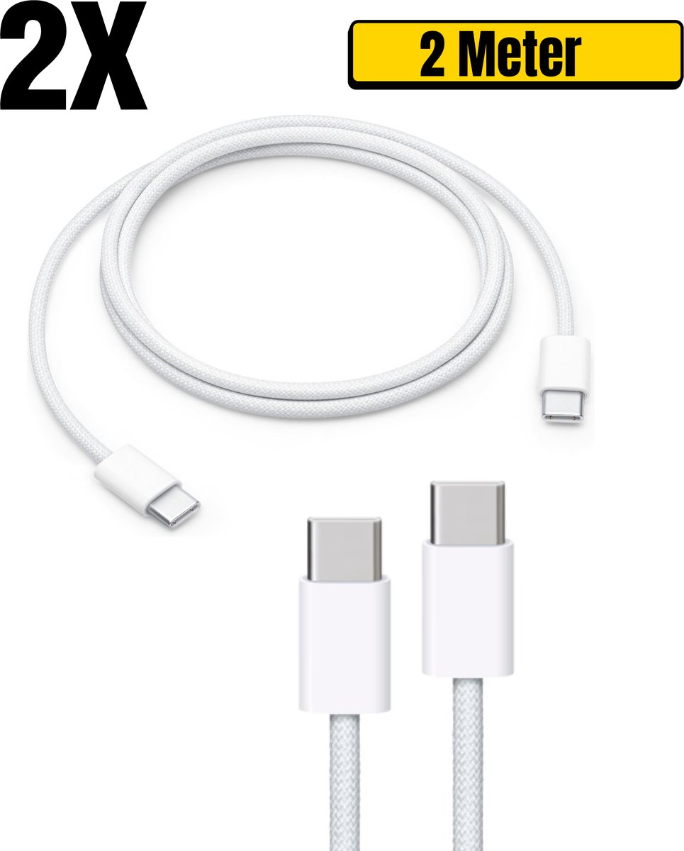 2x USB C kabel 2 Meter 60W Smartstuff - USB C naar USB C - USB-C kabels - USB C kabel naar USB C - Oplaadkabel USB C - USBC kabel - Universeel