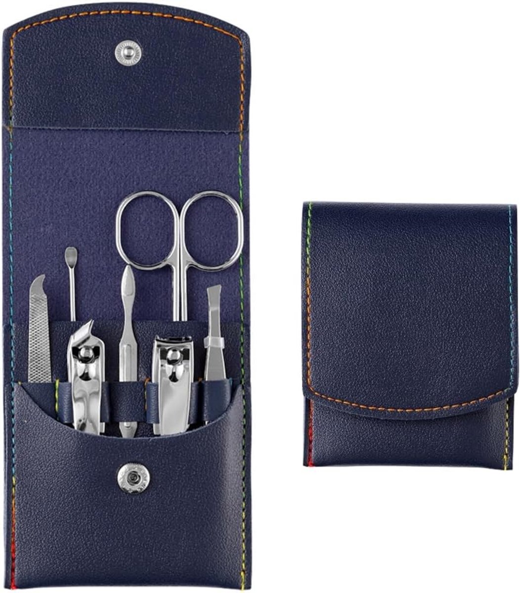 Nagelverzorgingsset - Manicure Pedicure Set - Persoonlijke Verzorging - Roestvrij Staal - Leren Etui - Blauw