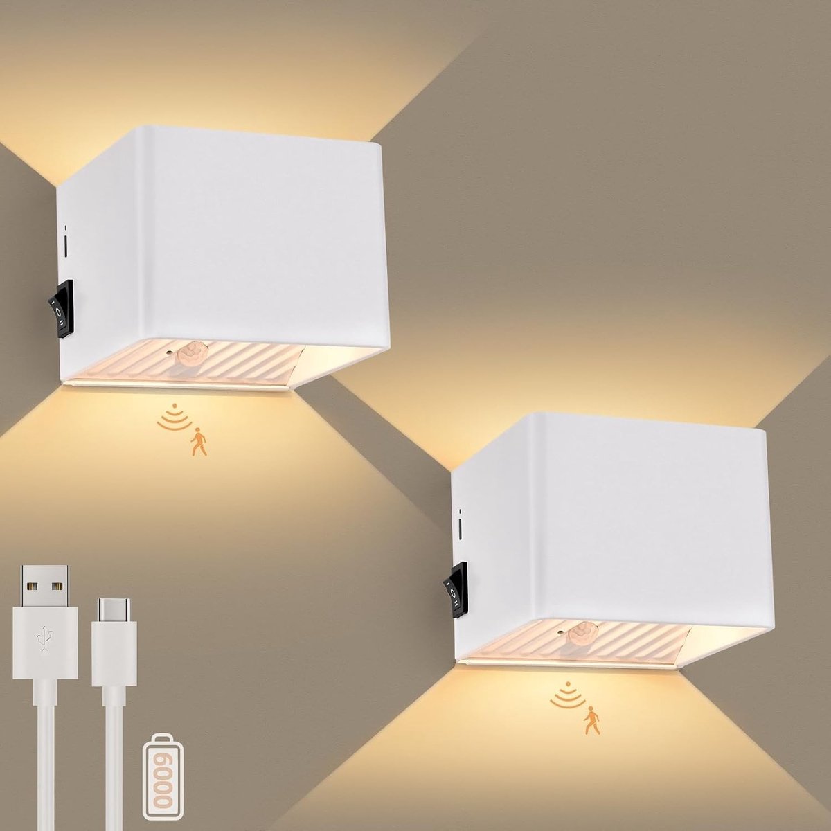 Oplaadbare Wandlamp met Bewegingssensor - 6000mAh Batterij, 5W, 3 Modi, 3000K voor Trappen, Hal en Woonkamer