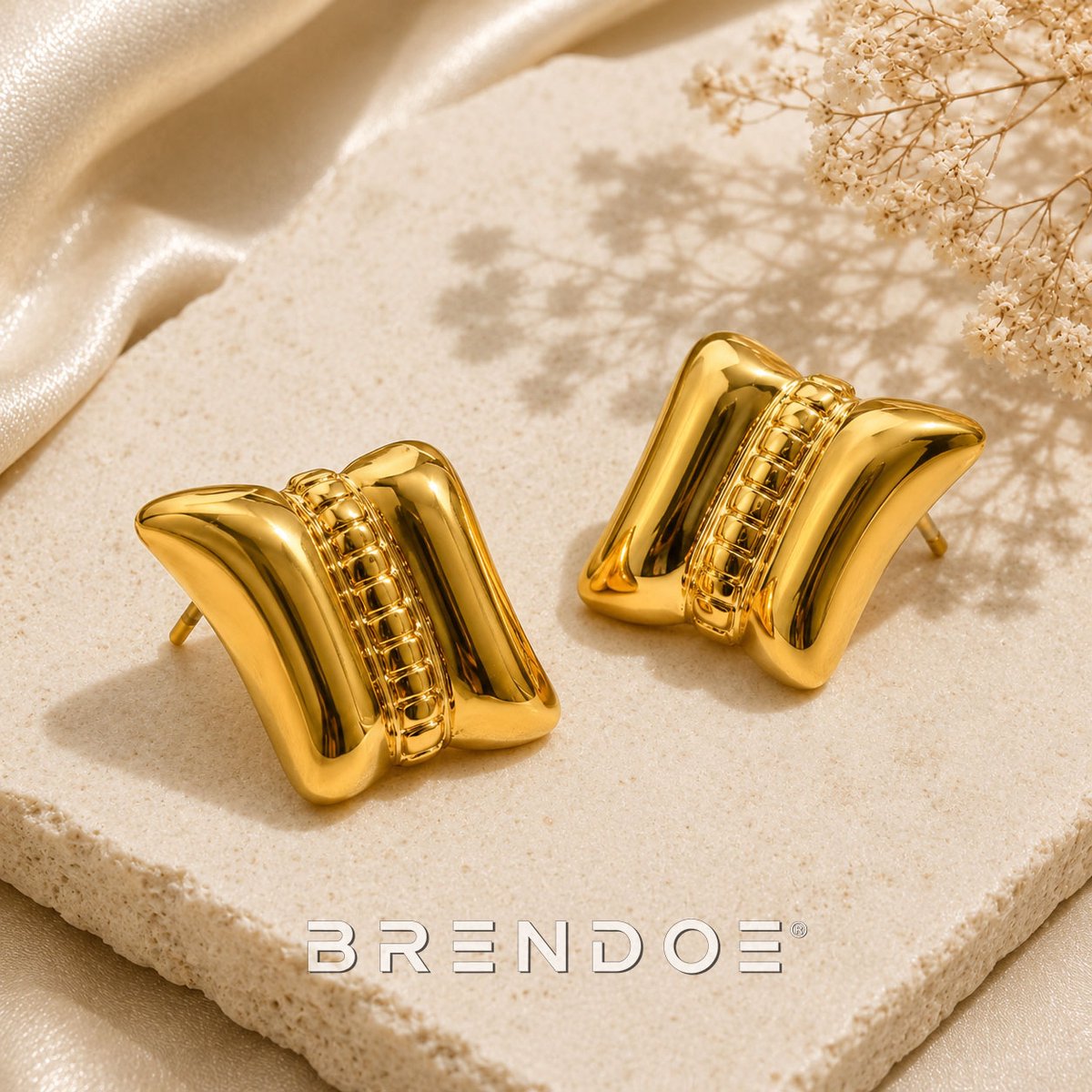 Brendoe Geometrische Oorbellen Dames – Goudkleurige Oorstekers – 304 RVS – 18K Verguld – Statement Studs