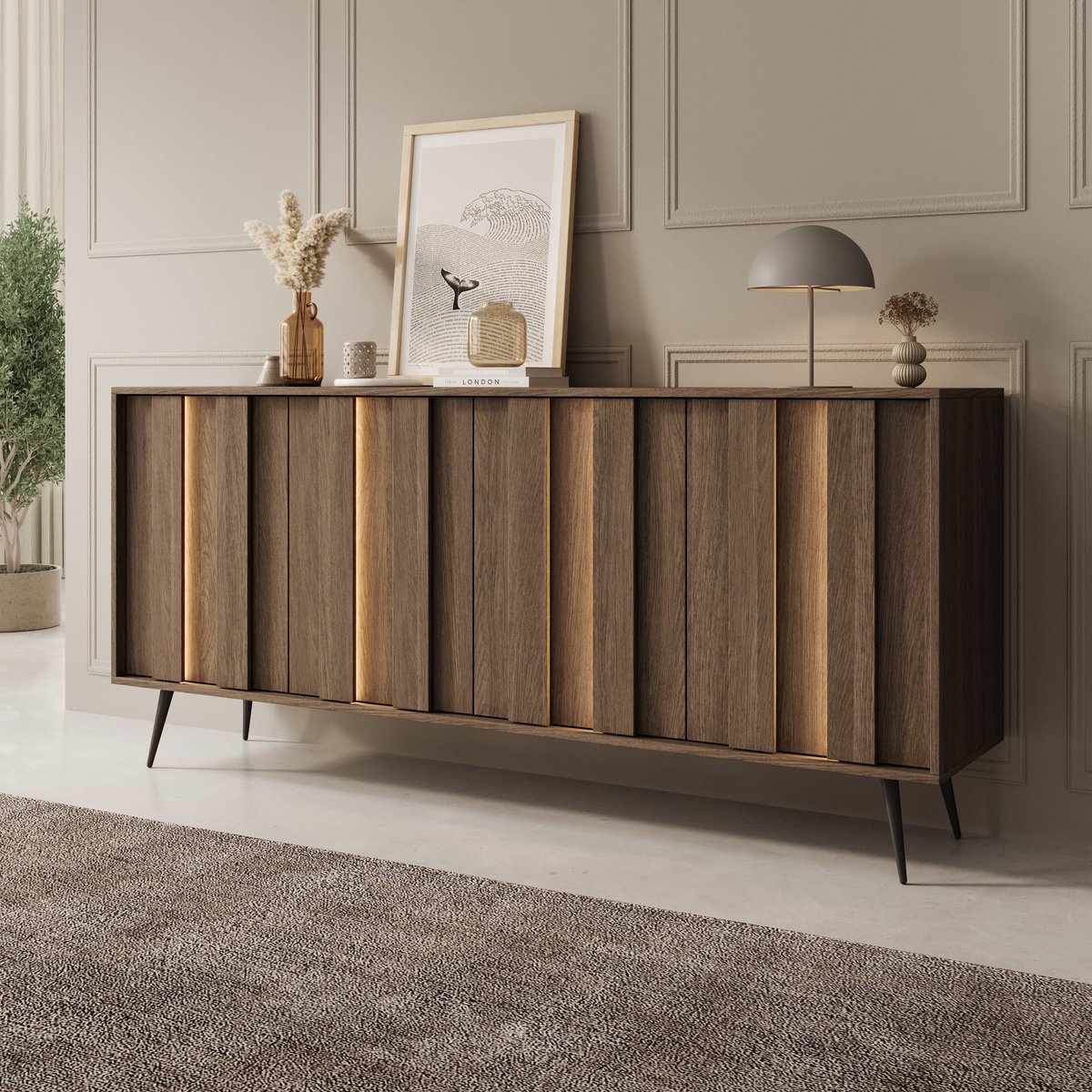 Meubella - Umbra - Dressoir - Donker eikenpatroon - 183x40x83 cm