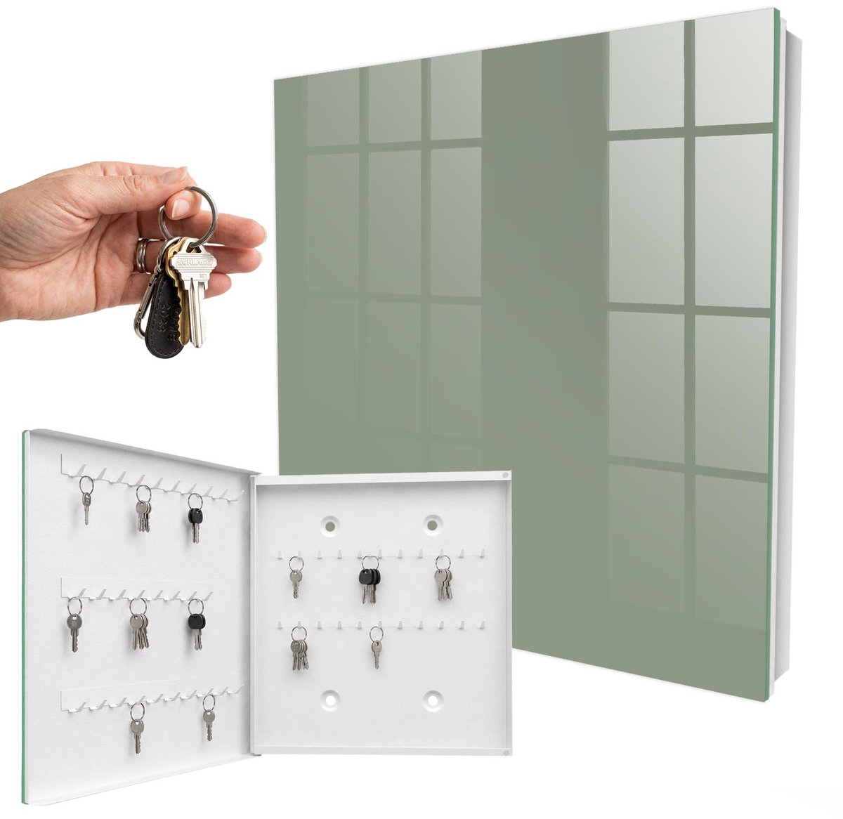 WallMuralia - Sleutelkast - 30x30x5 cm - met 50 haken - Verstandig Sleutelkastje Design - Groente Sleutelbox - Linksopenend - Wit interieur