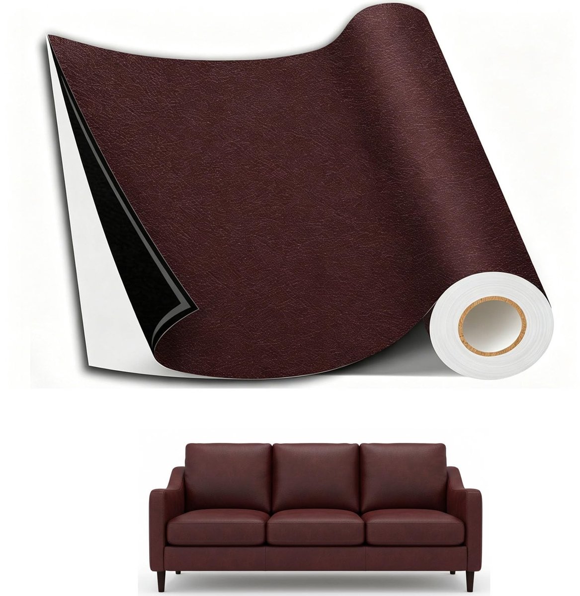 Lederen reparatiepatch voor meubels, banken en autostoelen, zelfklevend, 60 x 137 cm, ideaal voor het herstellen van beschadigingen in tapijt en tassen (rood-bruin)
