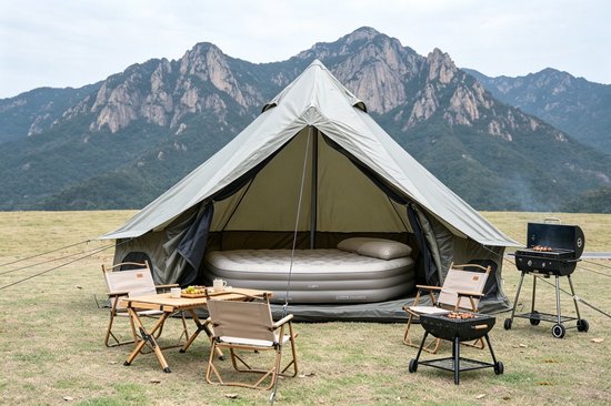 Oxford Bell Tent voor gezinskamperen - Ruime 9,8 ft yurt met kacheldoorvoer, grote glampingtenten voor 3-4 personen, 7-seizoenen Oxford warme tent schuilplaats Donkergroen02 van Oxford — afbeelding 4