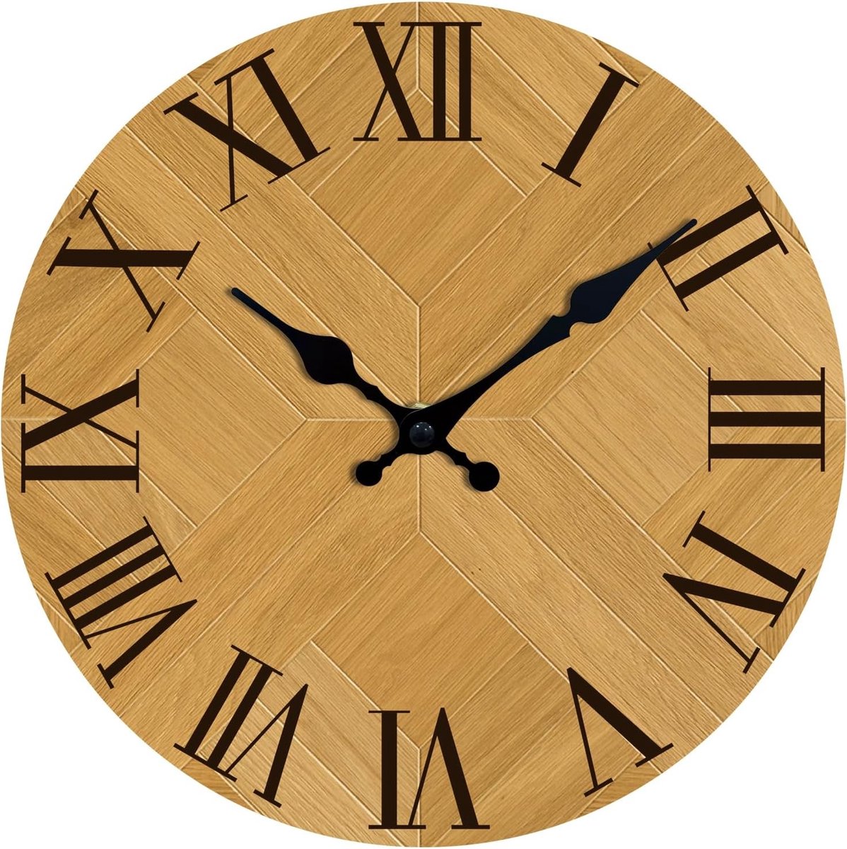 Stille Batterij Aangedreven Wandklok met Romeinse Cijfers - Retro Design voor Woonkamer, Keuken en Thuis, 30cm (Bruin, Zwart)