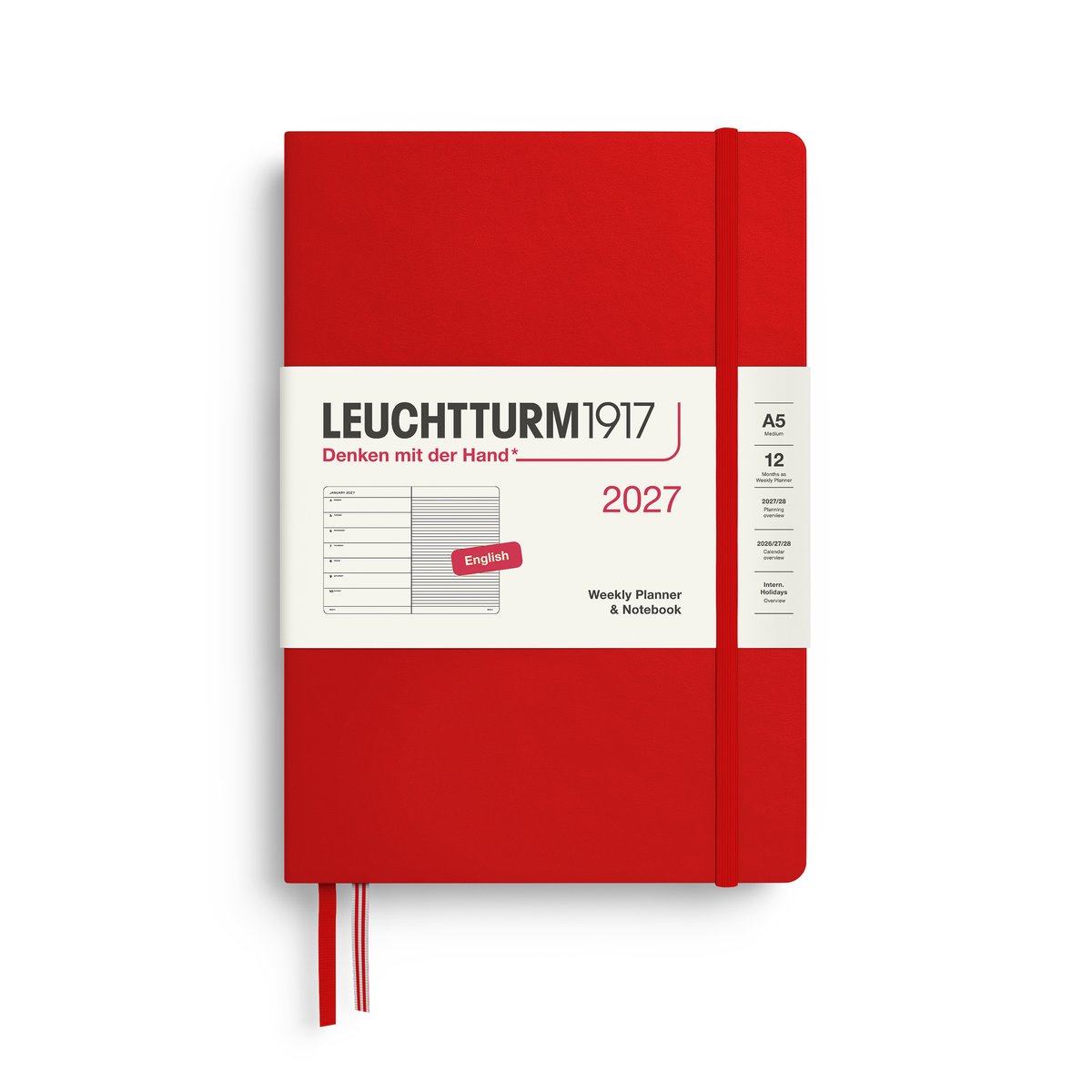 Leuchtturm1917 - 2027 Weekly Planner & Notebook - A5 Medium 15x21cm - cherry - hardcover