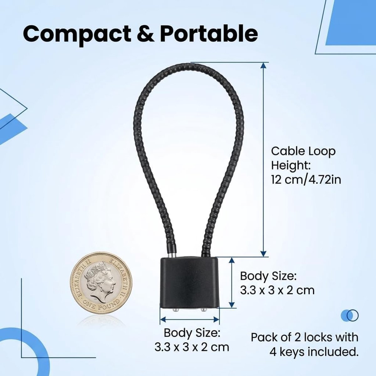 Veiligheidskabelslot met Sleutel - 11 Inch Hangslot voor Fiets, Koffer en Poort - Weerbestendig en Duurzaam Slot